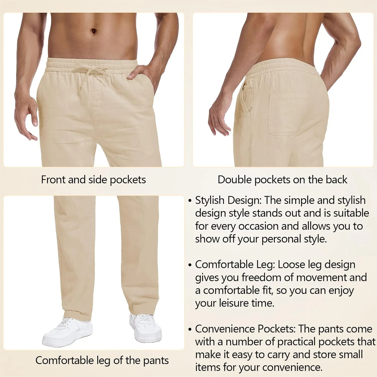 Hoerev Linen Cotton Casual Trousers - Breathe Easy with Lightweight Beach Shore Pants