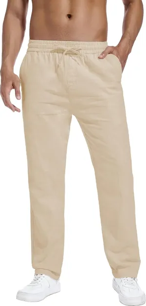 Hoerev Linen Cotton Casual Trousers - Breathe Easy with Lightweight Beach Shore Pants
