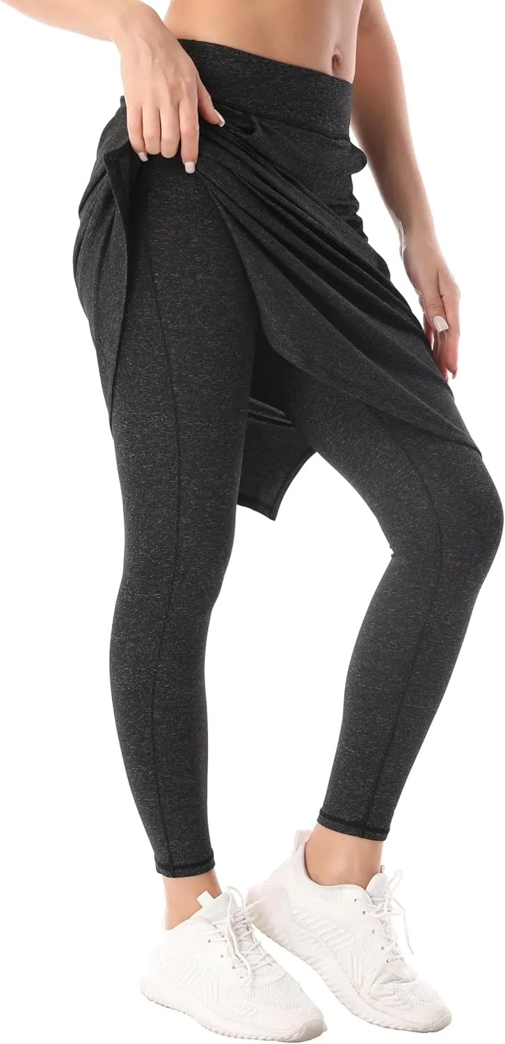 HOKOYI Women's Modest Long Skirt with Attached Leggings Pockets Midi Cover Up Workout Skirted Capris