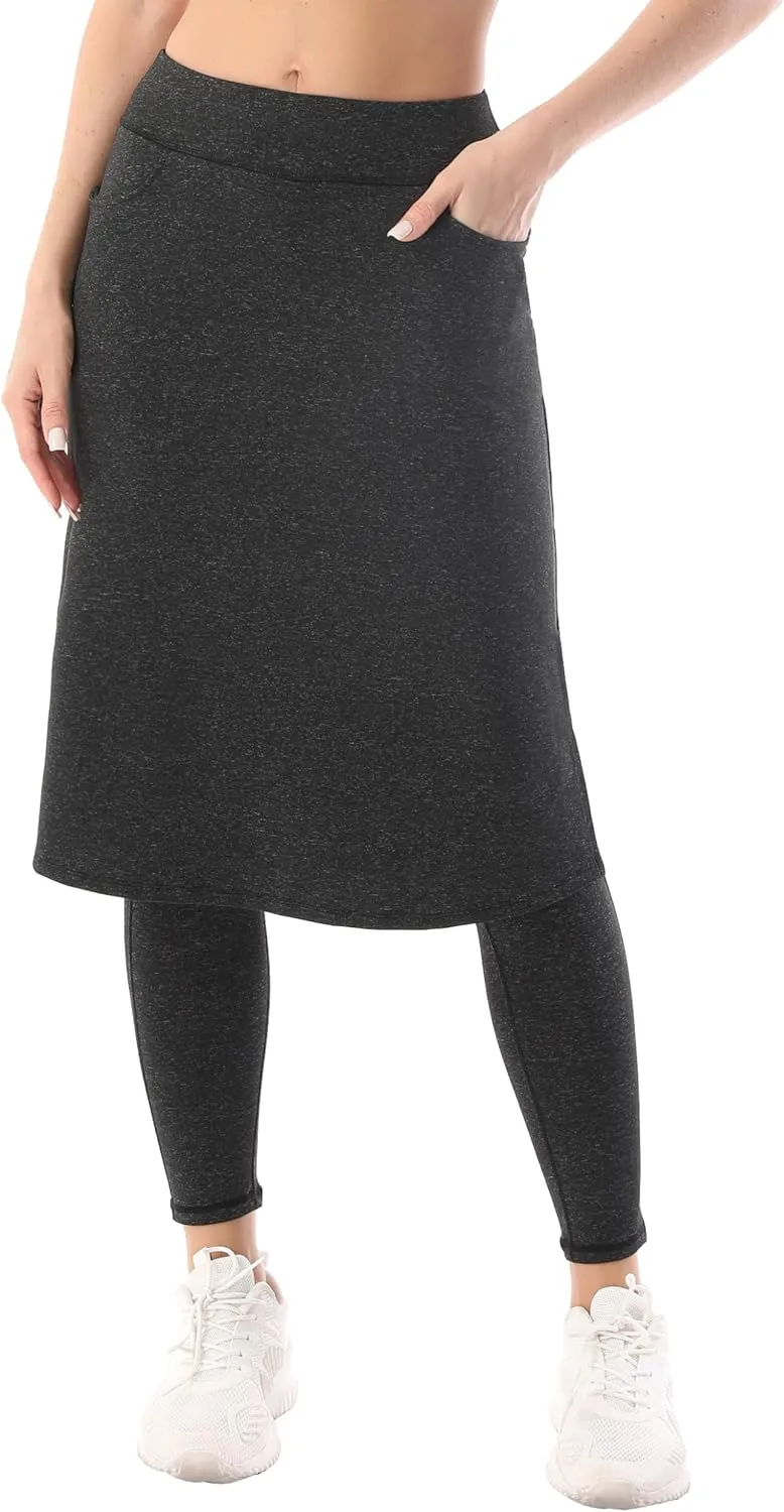HOKOYI Women's Modest Long Skirt with Attached Leggings Pockets Midi Cover Up Workout Skirted Capris