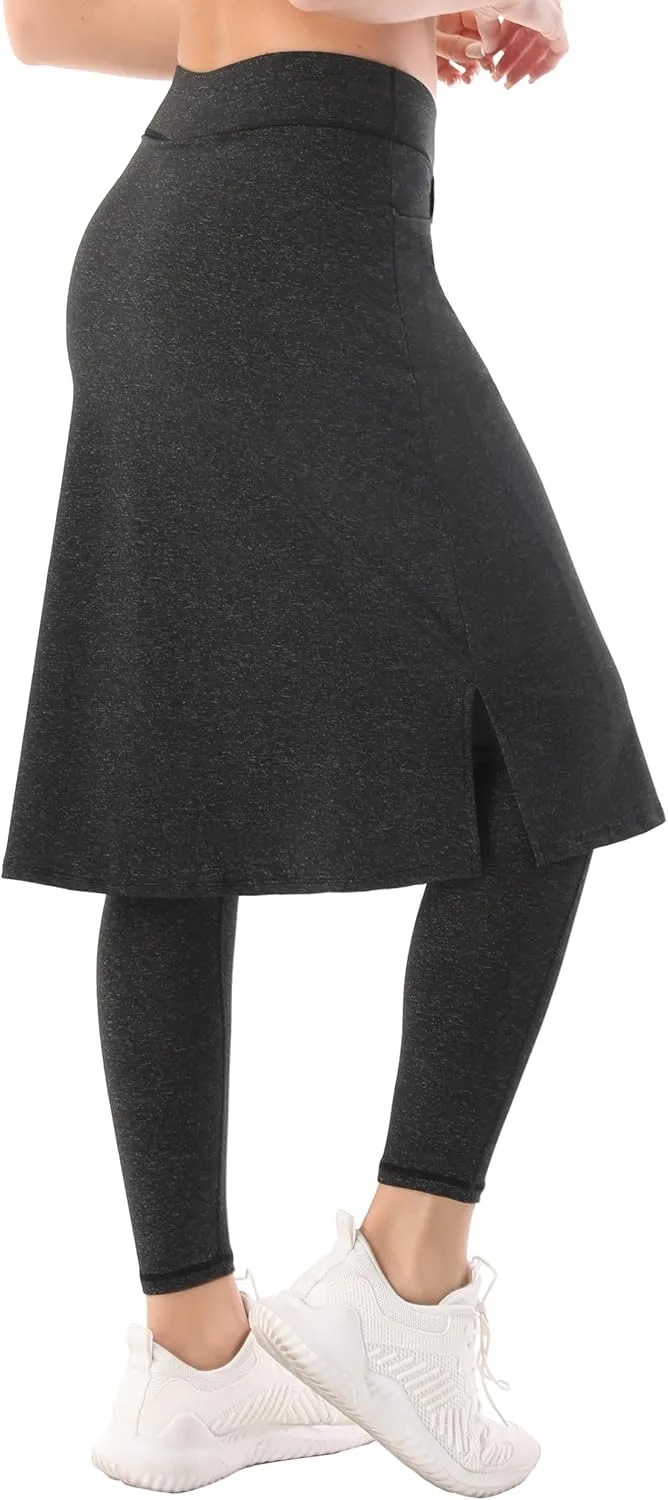 HOKOYI Women's Modest Long Skirt with Attached Leggings Pockets Midi Cover Up Workout Skirted Capris
