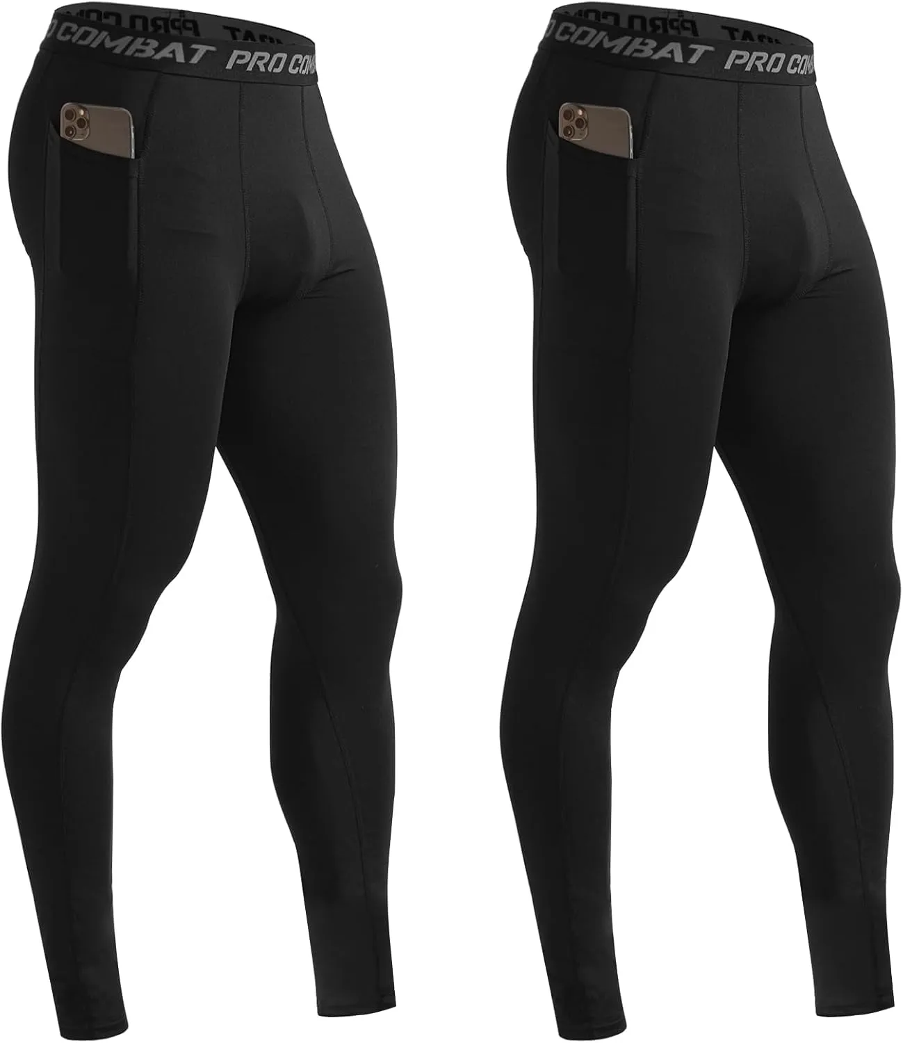 HYCOPROT Men's Compression Pants with Pockets, Athletic Leggings Baselayer Workout Tights for Running Yoga Gym Basketball