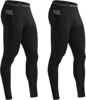 HYCOPROT Men's Compression Pants with Pockets, Athletic Leggings Baselayer Workout Tights for Running Yoga Gym Basketball
