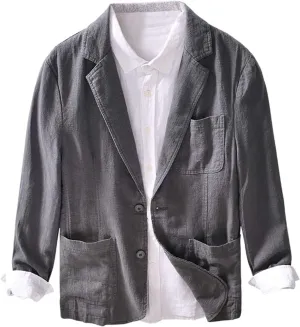 Icegrey Men's Casual Blazer Jacket Regular Fit Polyester Linen Sports Coat Turn-Down Collar Suit Jackets Two Button