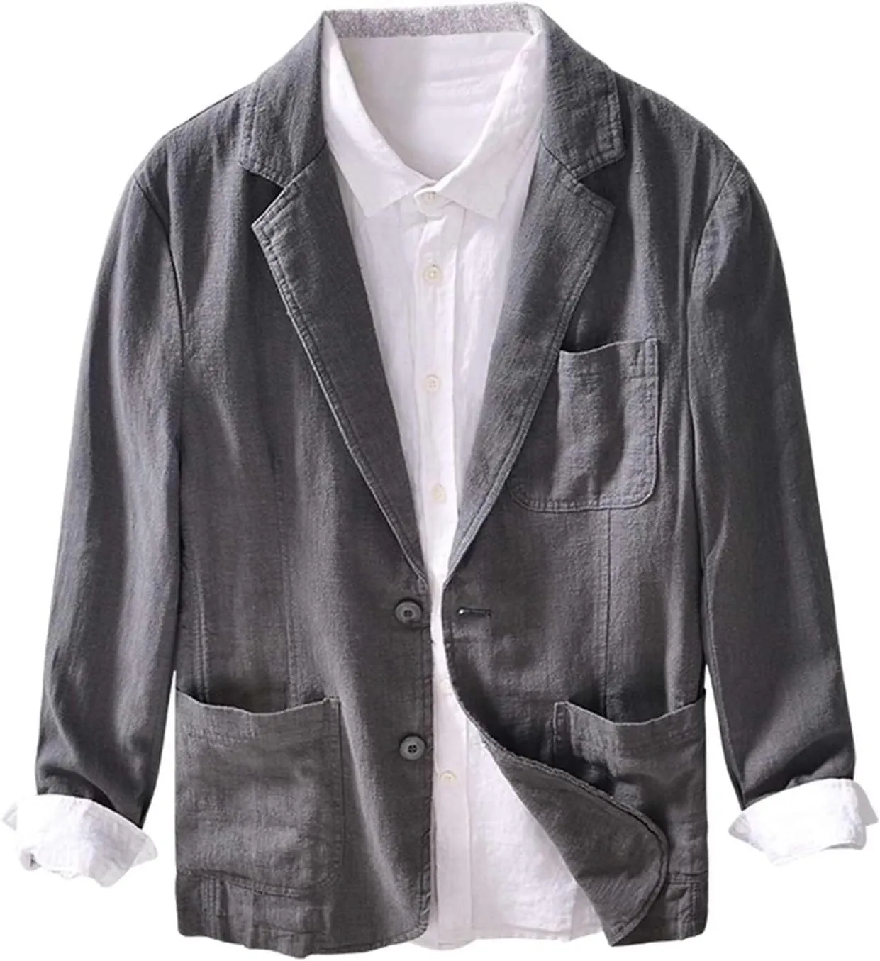 Icegrey Men's Casual Blazer Jacket Regular Fit Polyester Linen Sports Coat Turn-Down Collar Suit Jackets Two Button
