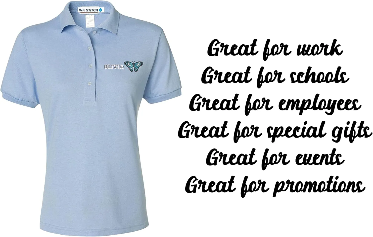 INK STITCH Custom Women 437wr Logo Texts Embroidery SpotShield Polo Shirts