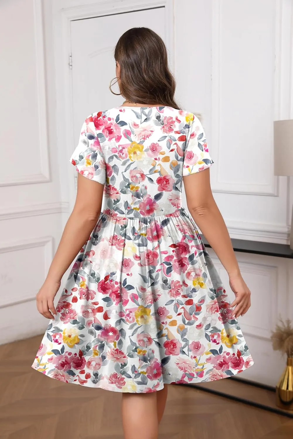 IN'VOLAND Plus Size Summer Dresses for Women Casual Floral A-line Dress Flowy Beach Sundress with Pockets