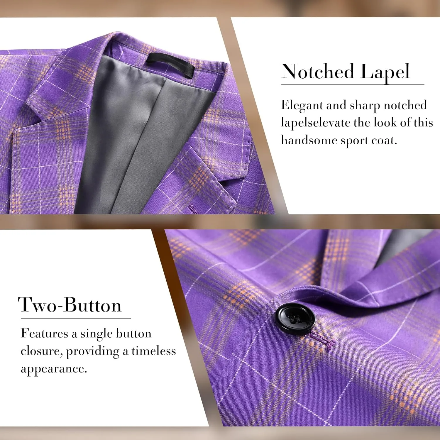 Iynnijoy Men's Plaid Blazer Casual Sports Coat Slim Fit Plaid Suit Jackets for Party Wedding