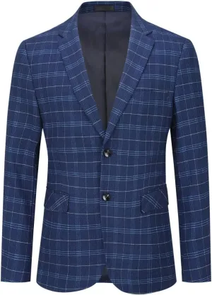 Iynnijoy Men's Plaid Blazer Casual Sports Coat Slim Fit Plaid Suit Jackets for Party Wedding