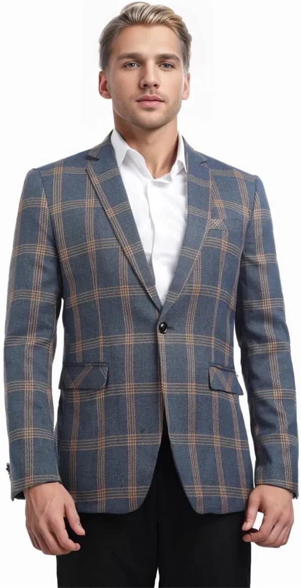 Iynnijoy Men's Plaid Blazer Casual Sports Coat Slim Fit Plaid Suit Jackets for Party Wedding