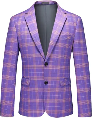 Iynnijoy Men's Plaid Blazer Casual Sports Coat Slim Fit Plaid Suit Jackets for Party Wedding