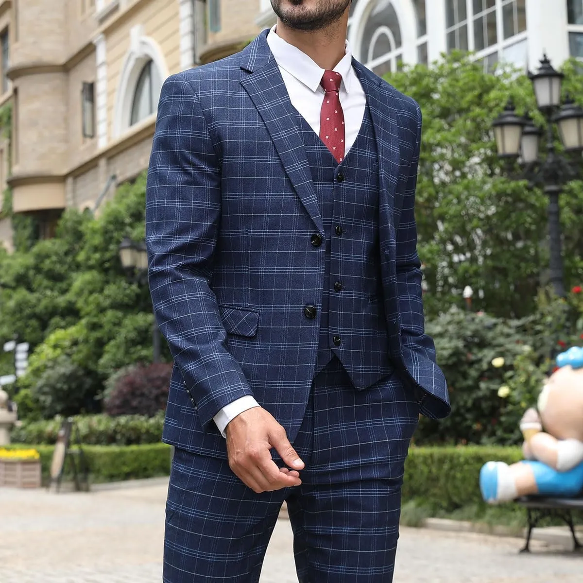 Iynnijoy Men's Plaid Blazer Casual Sports Coat Slim Fit Plaid Suit Jackets for Party Wedding