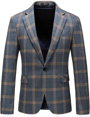 Iynnijoy Men's Plaid Blazer Casual Sports Coat Slim Fit Plaid Suit Jackets for Party Wedding