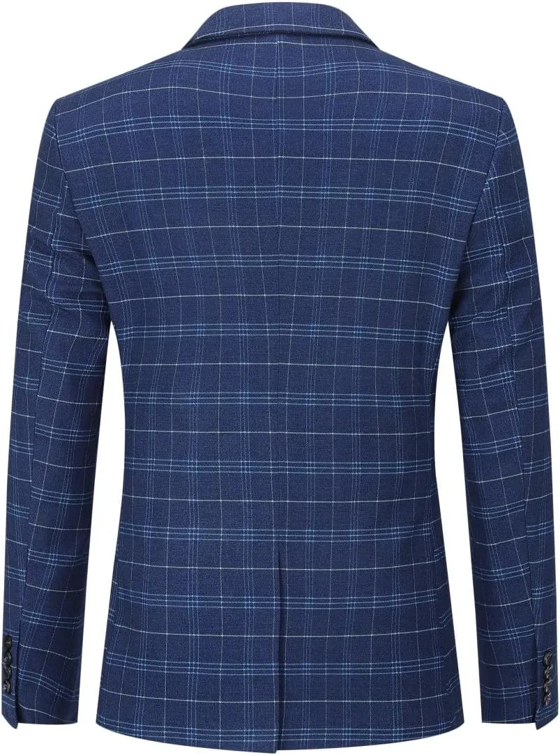 Iynnijoy Men's Plaid Blazer Casual Sports Coat Slim Fit Plaid Suit Jackets for Party Wedding