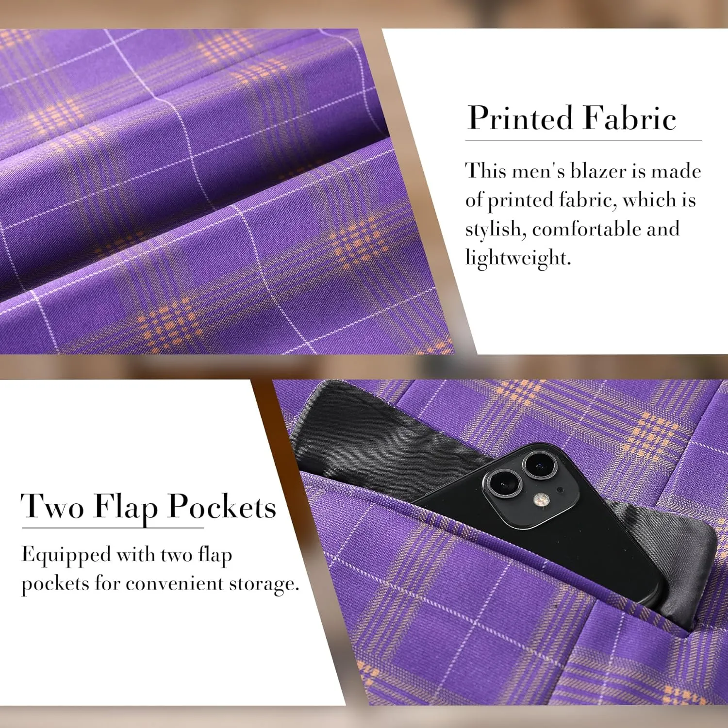 Iynnijoy Men's Plaid Blazer Casual Sports Coat Slim Fit Plaid Suit Jackets for Party Wedding