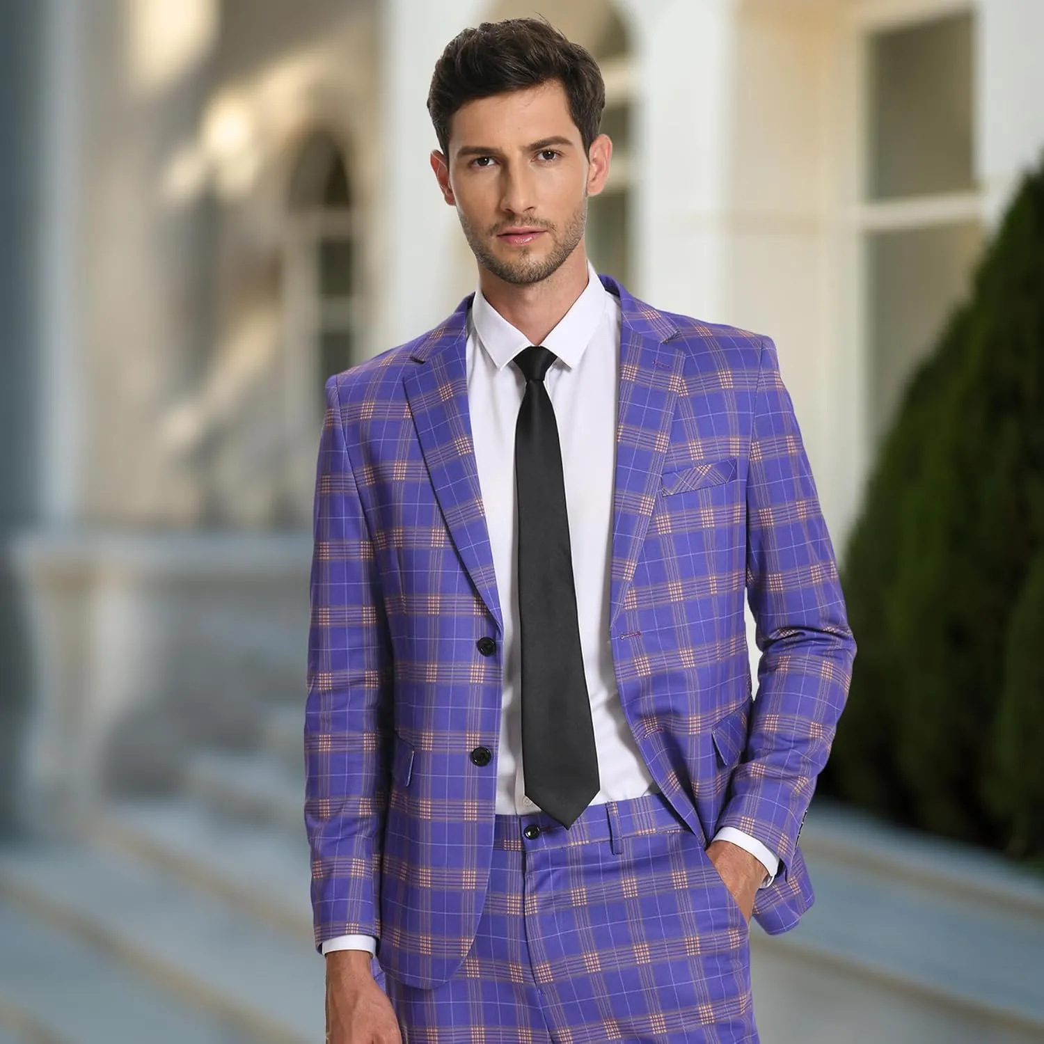 Iynnijoy Men's Plaid Blazer Casual Sports Coat Slim Fit Plaid Suit Jackets for Party Wedding
