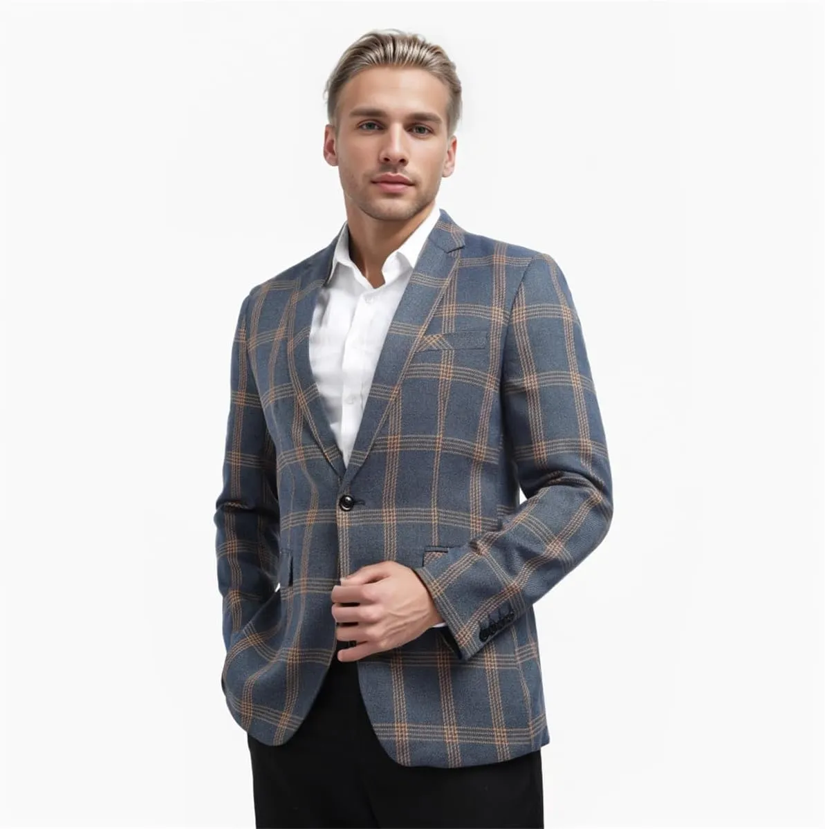 Iynnijoy Men's Plaid Blazer Casual Sports Coat Slim Fit Plaid Suit Jackets for Party Wedding