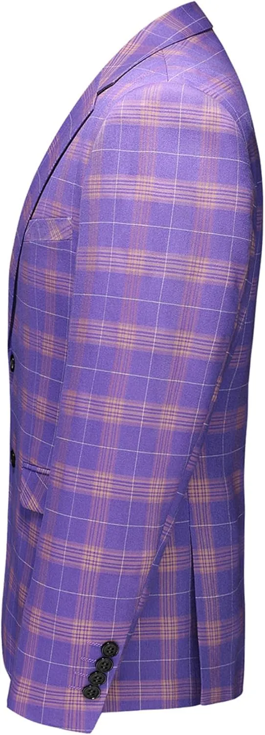 Iynnijoy Men's Plaid Blazer Casual Sports Coat Slim Fit Plaid Suit Jackets for Party Wedding