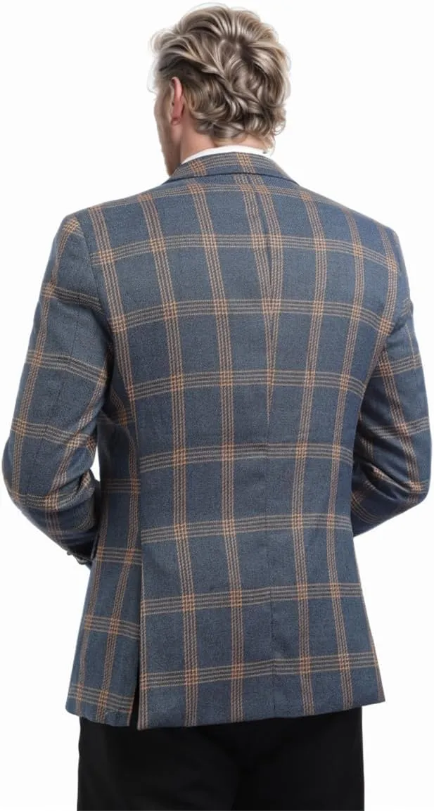 Iynnijoy Men's Plaid Blazer Casual Sports Coat Slim Fit Plaid Suit Jackets for Party Wedding