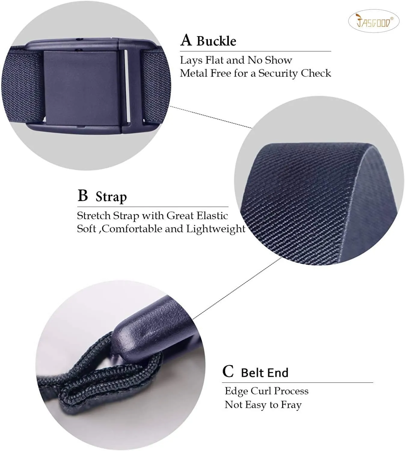JASGOOD No Show Women Stretch Belt Invisible Elastic Web Strap Belt with Flat Buckle for Jeans Pants Dresses
