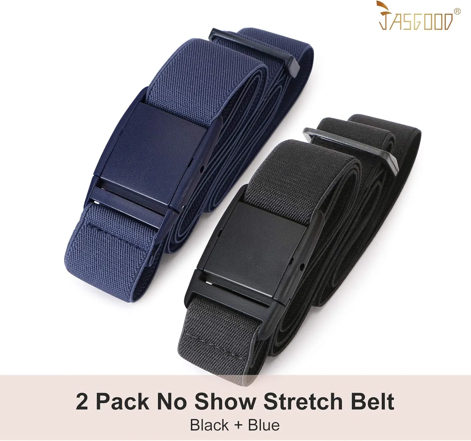 JASGOOD No Show Women Stretch Belt Invisible Elastic Web Strap Belt with Flat Buckle for Jeans Pants Dresses