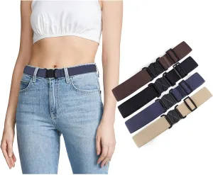 JASGOOD Women No Show Stretch Belt Flat Buckle Elastic Web Belt for Jeans Pants Dresses