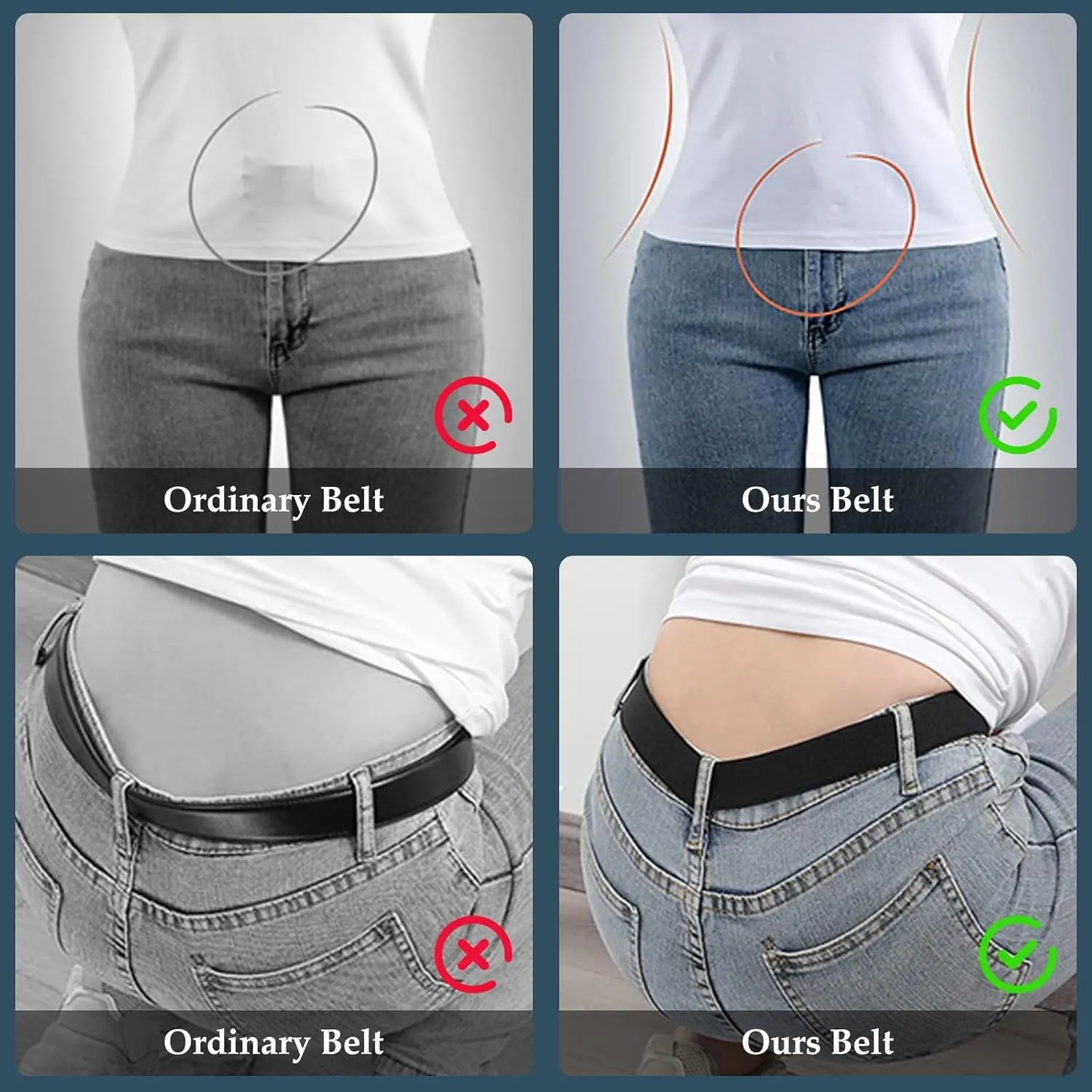 JASGOOD Women No Show Stretch Belt Flat Buckle Elastic Web Belt for Jeans Pants Dresses