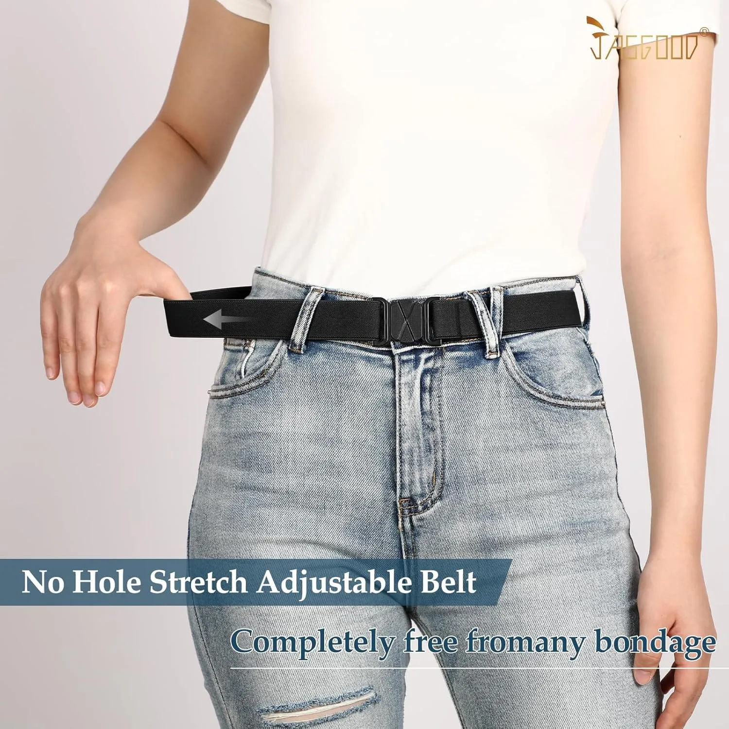 JASGOOD Women No Show Stretch Belt Flat Buckle Elastic Web Belt for Jeans Pants Dresses