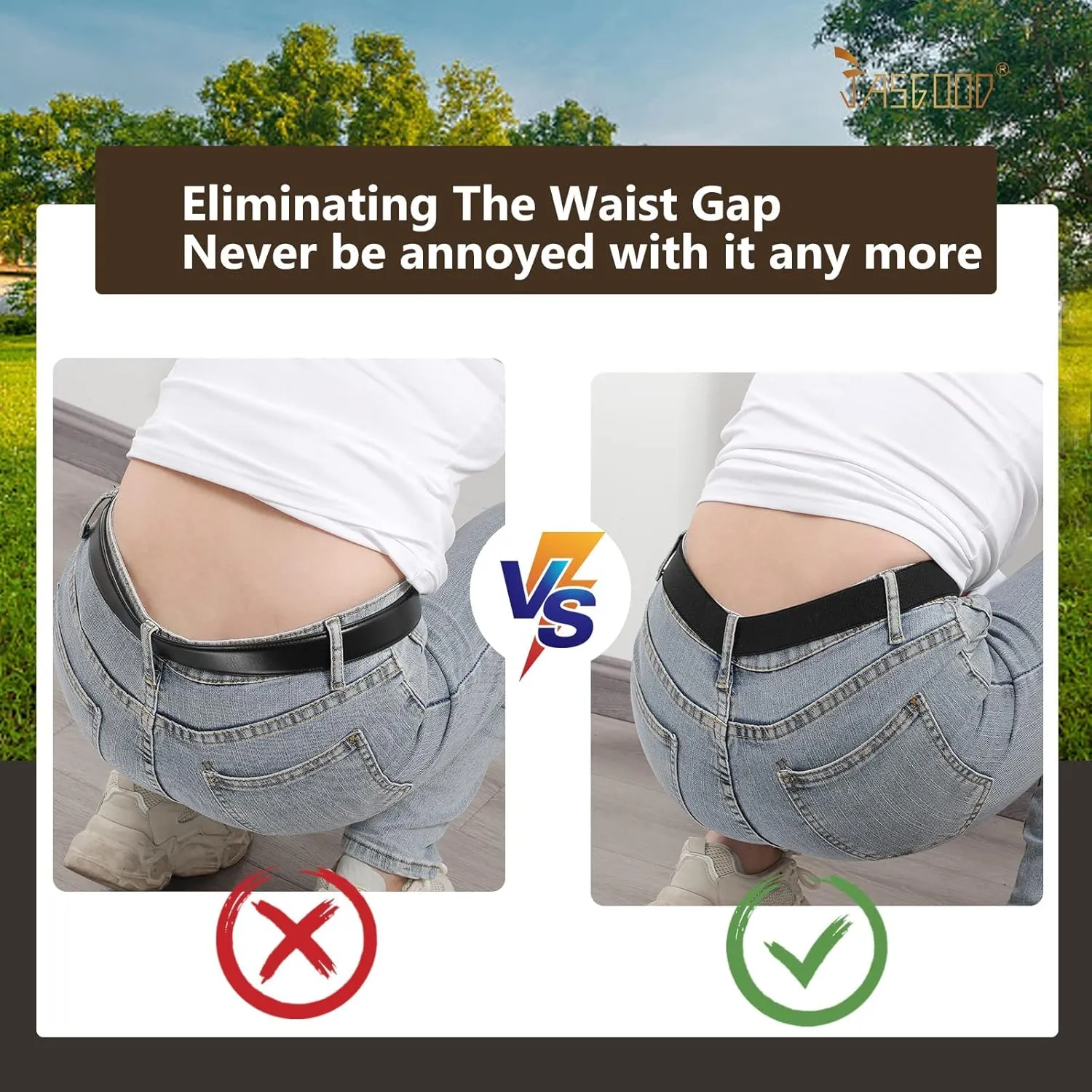 JASGOOD Women No Show Stretch Belt Flat Buckle Elastic Web Belt for Jeans Pants Dresses