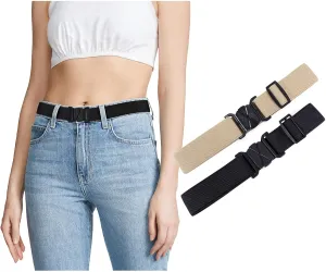 JASGOOD Women No Show Stretch Belt Flat Buckle Elastic Web Belt for Jeans Pants Dresses