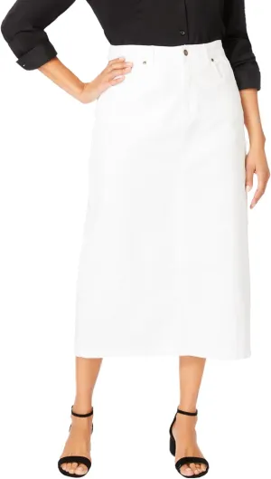 Jessica London Women's Plus Size Classic Cotton Denim Midi Skirt Pockets Long Jean Skirt