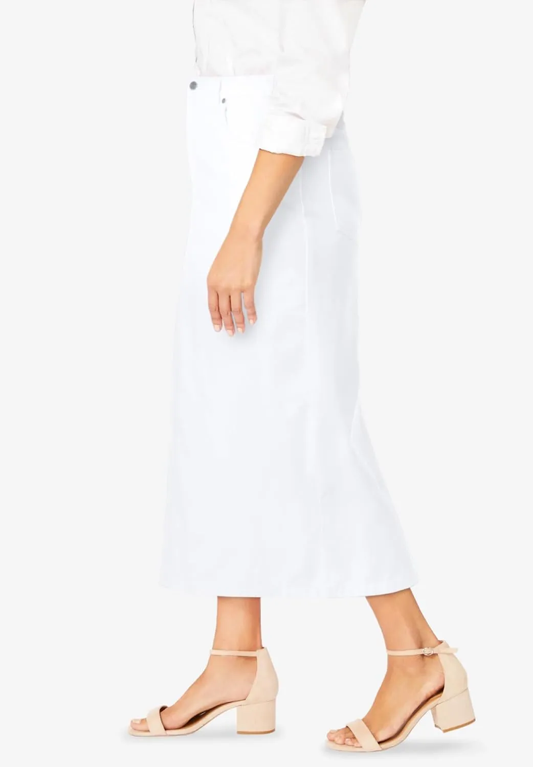 Jessica London Women's Plus Size Classic Cotton Denim Midi Skirt Pockets Long Jean Skirt