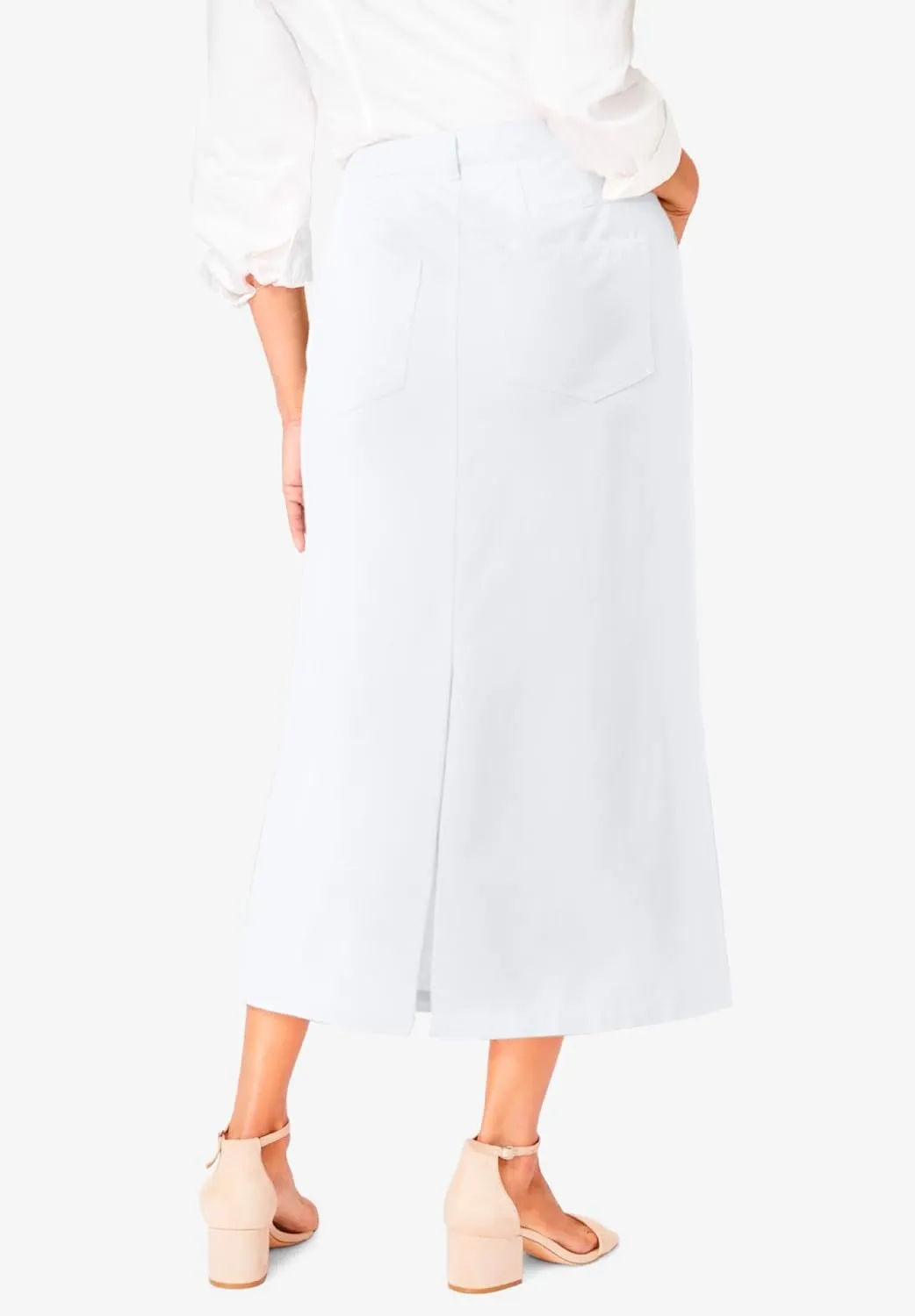 Jessica London Women's Plus Size Classic Cotton Denim Midi Skirt Pockets Long Jean Skirt