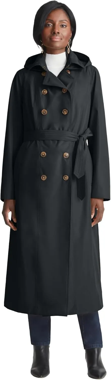 Jessica London Women's Plus Size Double Breasted Long Trench Raincoat
