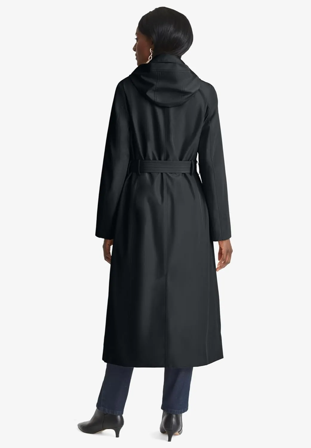 Jessica London Women's Plus Size Double Breasted Long Trench Raincoat