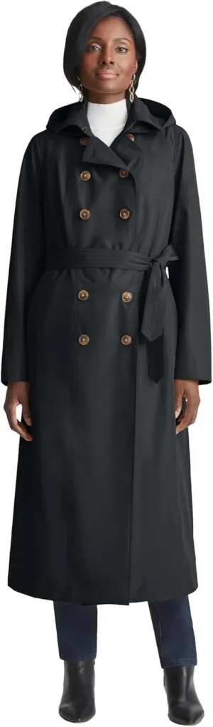 Jessica London Women's Plus Size Double Breasted Long Trench Raincoat