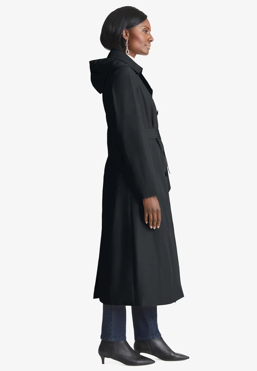 Jessica London Women's Plus Size Double Breasted Long Trench Raincoat