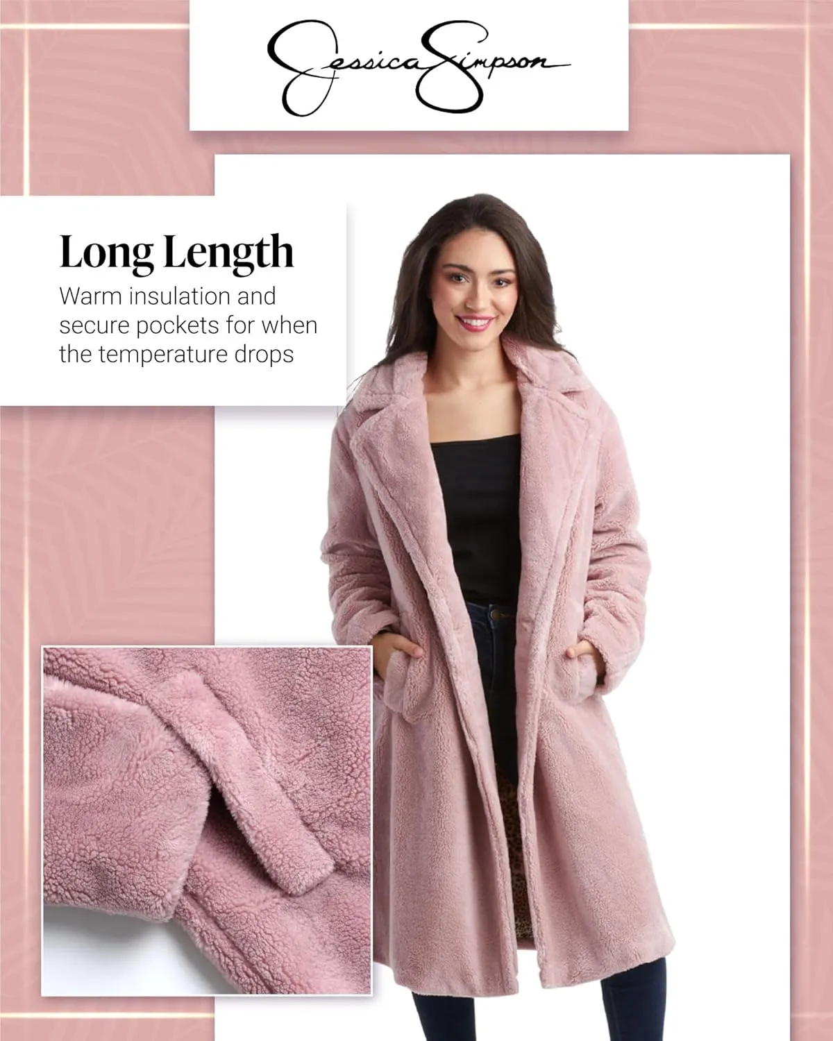 Jessica Simpson Women's Winter Coat - Full Length Single Breasted Sherpa Fleece Peacoat - Plush Teddy Coat for Women (S-XL)