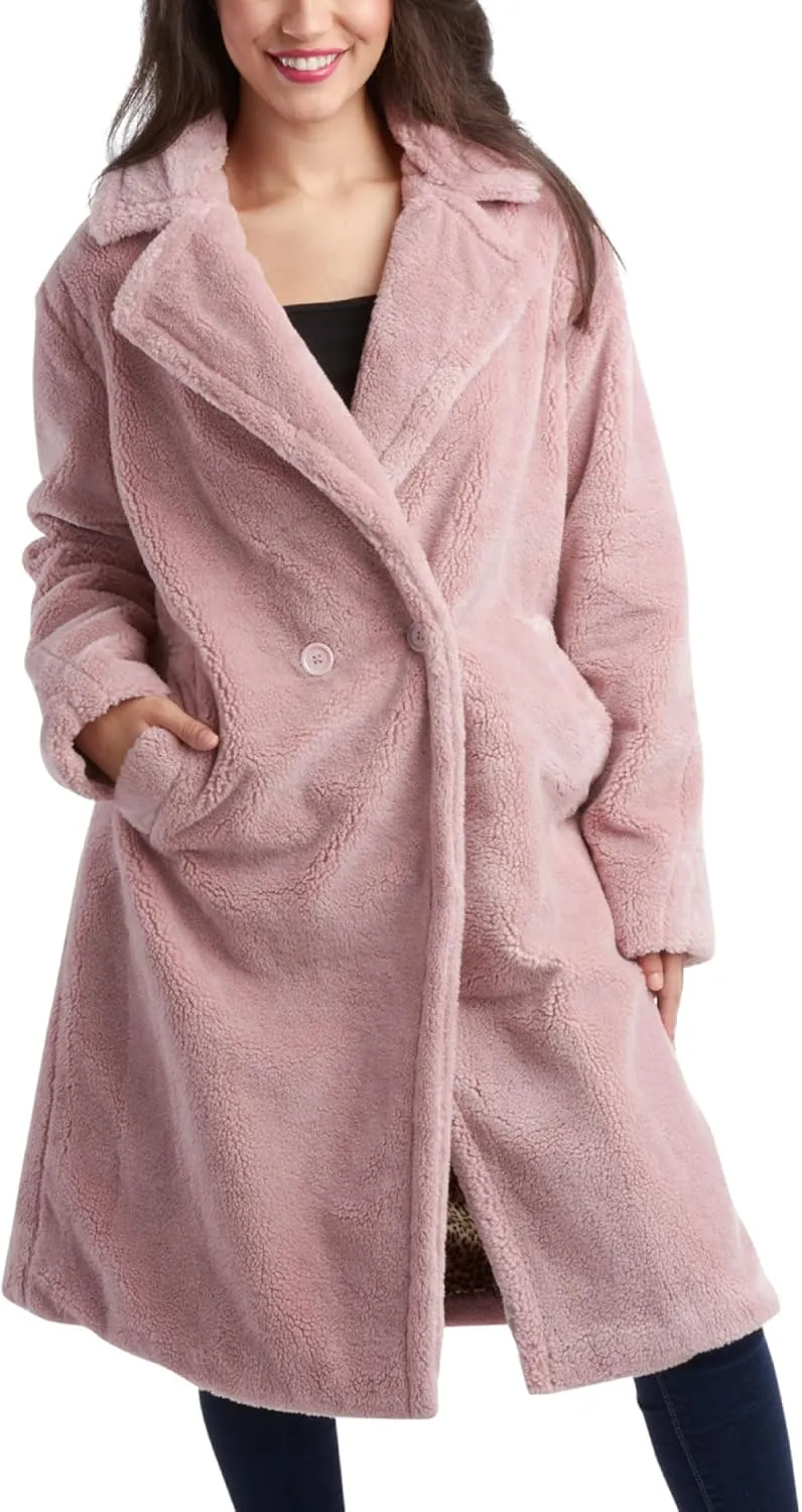 Jessica Simpson Women's Winter Coat - Full Length Single Breasted Sherpa Fleece Peacoat - Plush Teddy Coat for Women (S-XL)