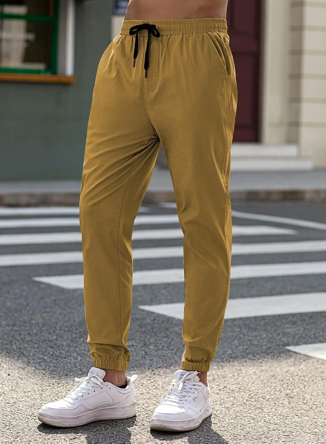 JMIERR Mens Casual Joggers Pants - Cotton Drawstring Chino Cargo Pants Hiking Outdoor Twill Track Jogging Sweatpants Pants