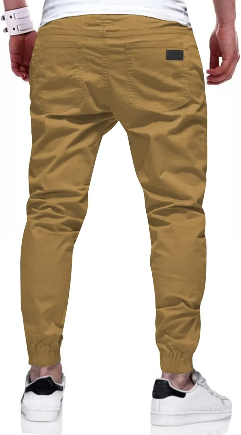 JMIERR Mens Casual Joggers Pants - Cotton Drawstring Chino Cargo Pants Hiking Outdoor Twill Track Jogging Sweatpants Pants