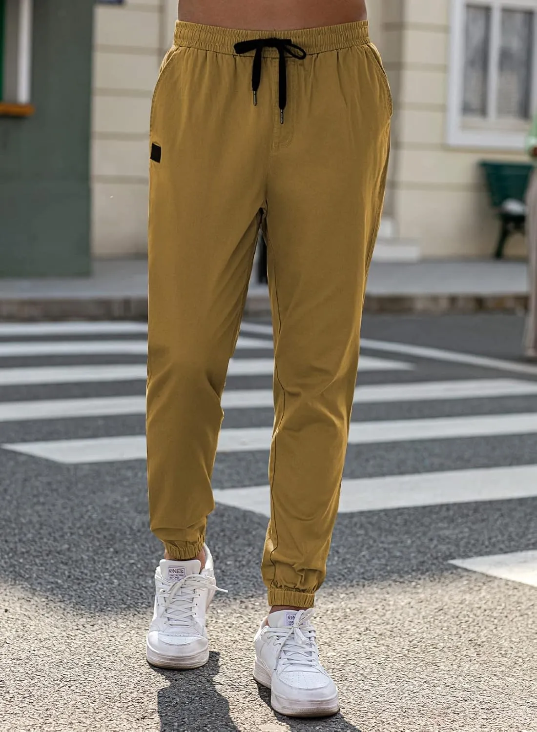 JMIERR Mens Casual Joggers Pants - Cotton Drawstring Chino Cargo Pants Hiking Outdoor Twill Track Jogging Sweatpants Pants
