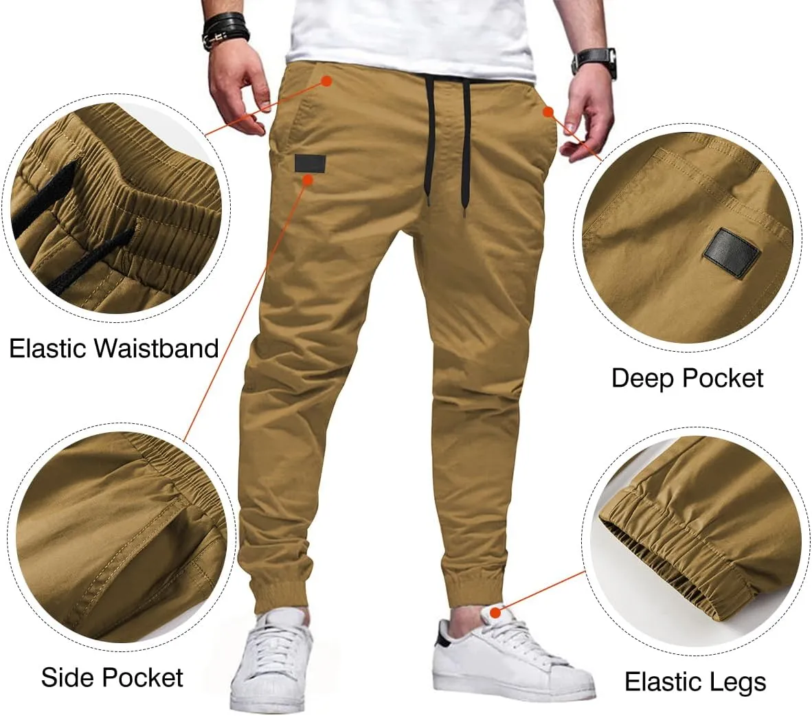 JMIERR Mens Casual Joggers Pants - Cotton Drawstring Chino Cargo Pants Hiking Outdoor Twill Track Jogging Sweatpants Pants
