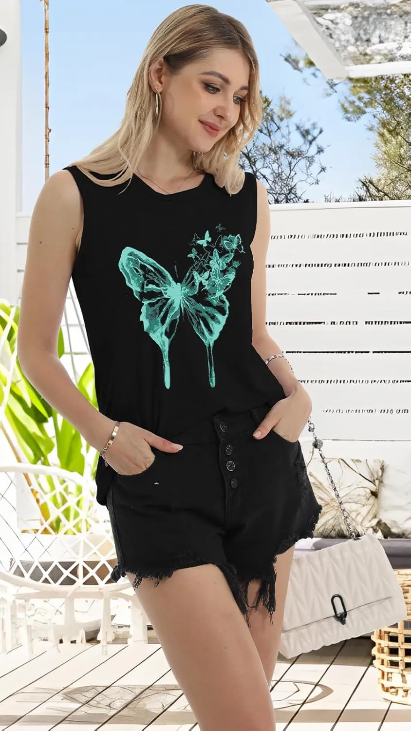 JOELLYUS Womens Tank Tops Summer Casual Crew Neck Sleeveless Top Loose Fit Basic Tunic Shirts