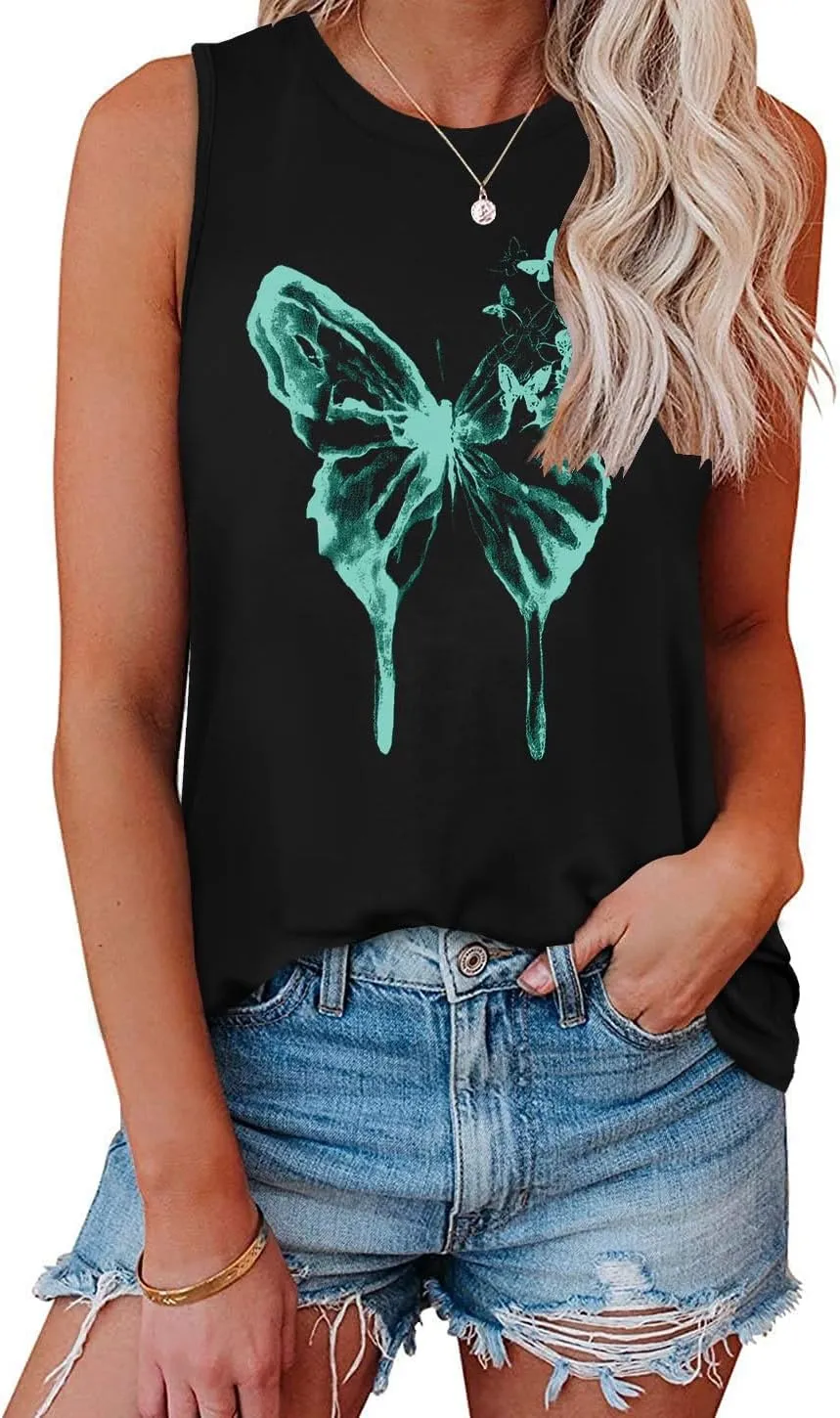 JOELLYUS Womens Tank Tops Summer Casual Crew Neck Sleeveless Top Loose Fit Basic Tunic Shirts