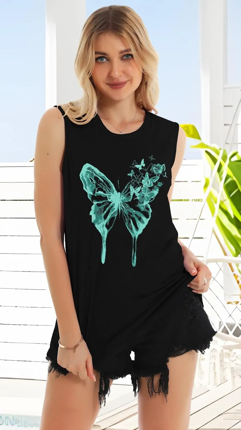 JOELLYUS Womens Tank Tops Summer Casual Crew Neck Sleeveless Top Loose Fit Basic Tunic Shirts