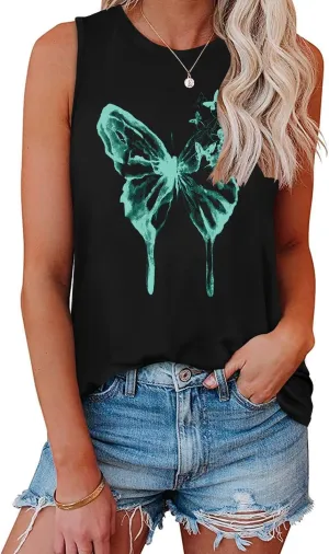 JOELLYUS Womens Tank Tops Summer Casual Crew Neck Sleeveless Top Loose Fit Basic Tunic Shirts