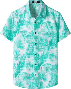 JOGAL Mens Floral Hawaiian Shirt Front Pocket Casual Aloha Shirts