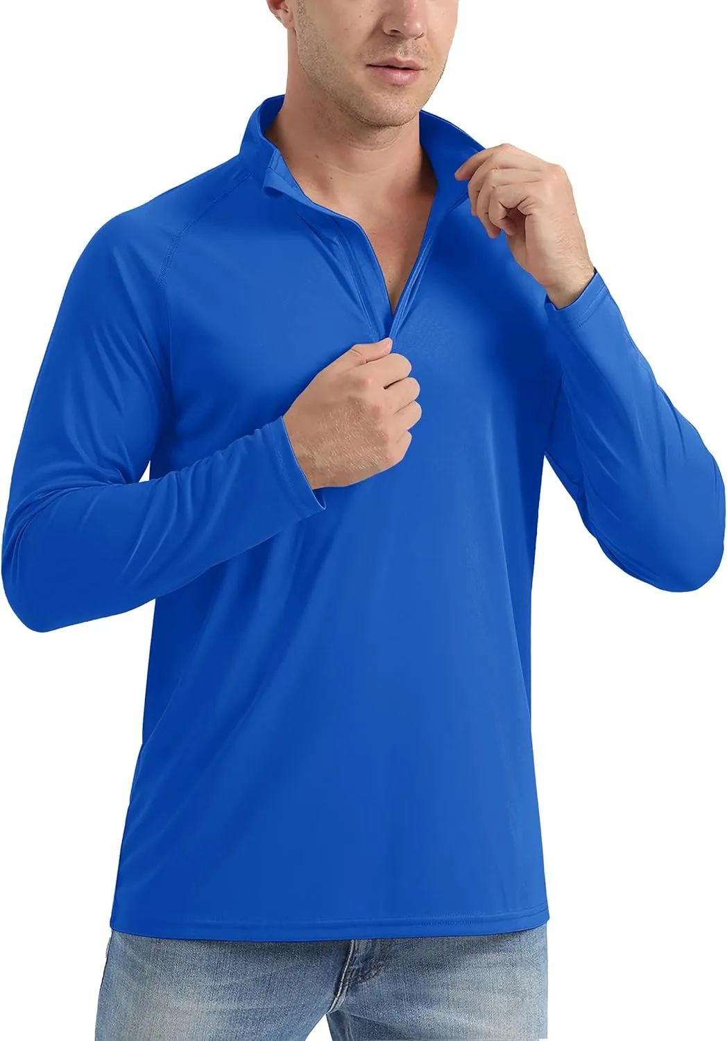 KEFITEVD Long Sleeve Shirts for Mens UPF 50  1/4 Zip Pullover Shirts Outdoor Cooling Athletic Shirt Swim Summer Rash Guard