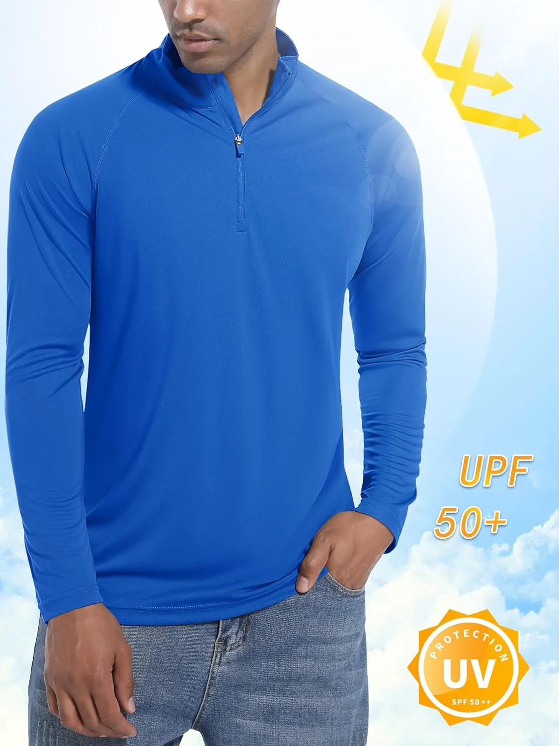 KEFITEVD Long Sleeve Shirts for Mens UPF 50  1/4 Zip Pullover Shirts Outdoor Cooling Athletic Shirt Swim Summer Rash Guard